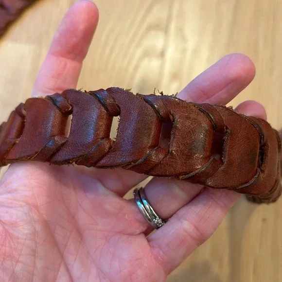 Vintage Brass and Leather Belt Unisex Boho Cowboy - Picture 4 of 5